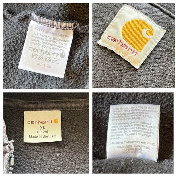 Carhartt Unisex 
Distressed Hoodie Full Zip Embroidered Sweatshirt Gray  18-20 - Picture 9 of 11